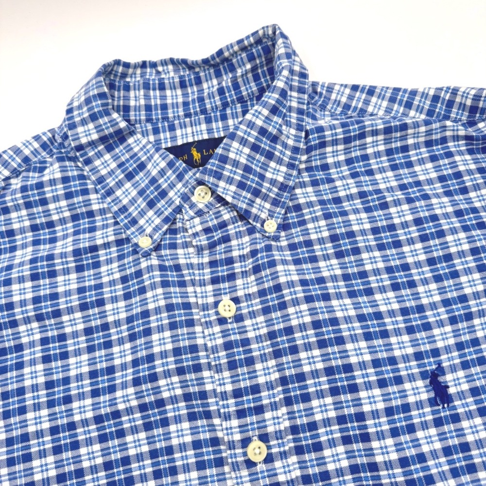 Polo Ralph Lauren XL Blue White Plaid Button Down Shirt Long Sleeve Blue Pony
